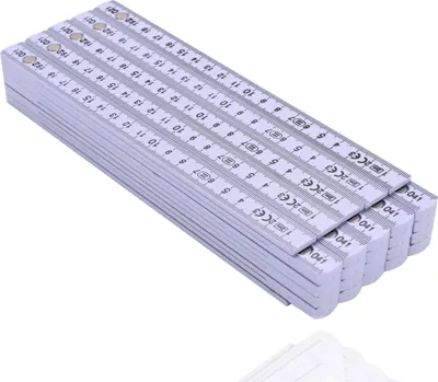 Produktbild von 5x Premium Zollstock 200 cm - Gliedermaßstab - Meterstab weiß, UV-resistente Druck / mit stabilem Drehgelenk