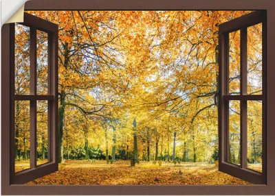 Produktbild von ARTland Wandbild, selbstklebend Fensterblick - Herbstwald Panorama Größe: 130x90 cm