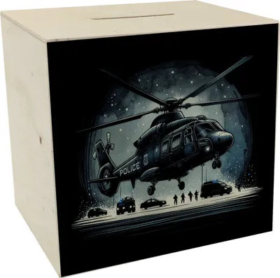 Produktbild von Polizeihubschrauber Spardose aus Holz