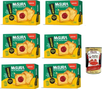 Produktbild von Misura Protein Fette Biscottate, Zwieback Reich an Ballaststoffen und Gemüseproteinen, 6x 320 g + Italian Gourmet polpa 400g