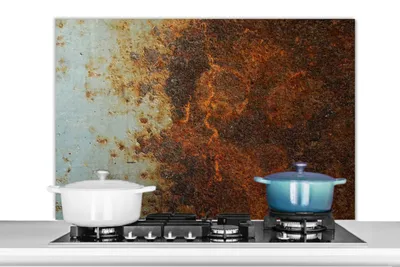 Produktbild von KitchenYeah®  Spritzschutz Küche - Küchenrückwand - Wandschutz für Herd und Spüle - Bleche - Eisen - Rost 100x65 - Alu-Dibond (Alternative zum Spritzschutz aus Glas) - Hitzebeständig - Herdspritzschut