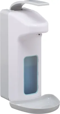 Produktbild von Relaxdays Eurospender, 1000 ml, Tropfschale, Armhebel, Desinfektionsmittel, Seife, Wandbefestigung, Hygienespender, weiß