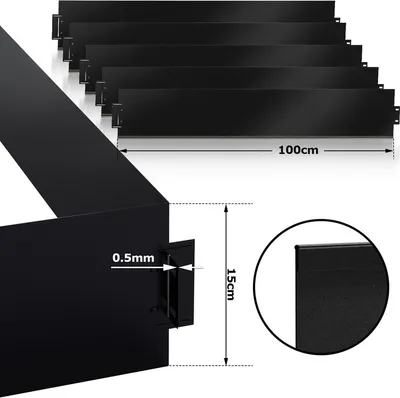 Produktbild von TolleTour Rasenkante Einfache Montage Profilkante Rasenborde Gartenpalisade Beetrand Schwarz 100x15cm 5m