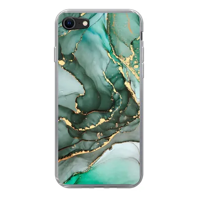Produktbild von MuchoWow® Handyhülle Schutzhülle Hülle für iPhone SE 2020 Gold - Marmor - Grün - Luxus - Marmoroptik - Grau Silikon Softcase Handy Hülle - Kartenbesitzer