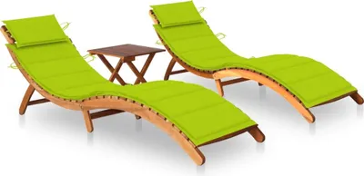 Produktbild von Sonnenliegen 2 Stk. mit Tisch und Auflagen Massivholz Akazie
