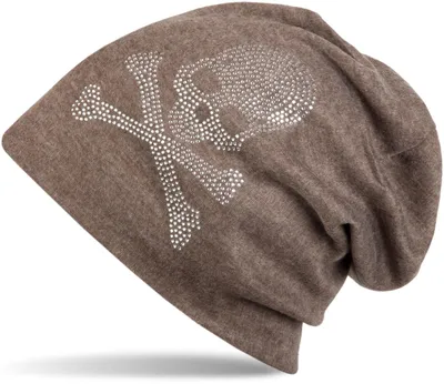 Produktbild von styleBREAKER klassische Beanie Mütze mit Totenkopf Strass Applikation, Uni 04024034