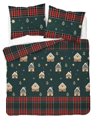 Zdjęcie produktu dla Pościel, pościel flanelowa, ciepła, idealna na zimę, rozmiar 200x220, model 6031b, świąteczna, motyw: domek, Obraz wygenerowany przez AI