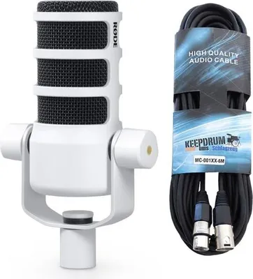 Produktbild von Rode Podmic Podcast-Mikrofon Weiss mit XLR-Kabel