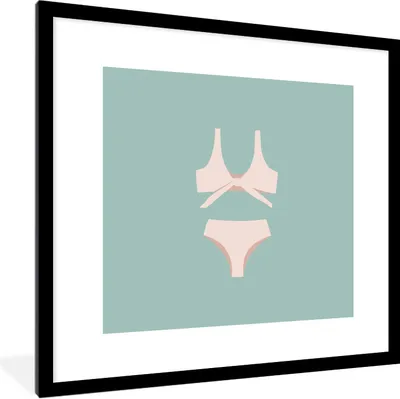 Produktbild von MuchoWow® Gerahmtes Poster Sommer - Bikini - Pastell 40x40 cm - Poster mit Schwarzem Bilderrahmen Wandposter Rahmen Foto Bilder - Poster - Plakat im Rahmen