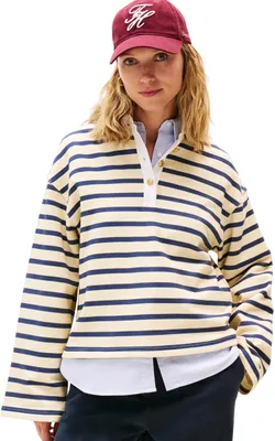 Immagine prodotto di Maglione sportivo da donna Tommy Hilfiger, modello Rugby Terry con colletto a punta e bottoni dorati, disponibile in diverse varianti di colore