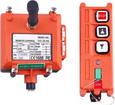 A split image showing two parts of an industrial remote control system.