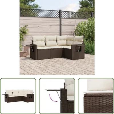 Produktbild von The Living Store 4-tlg. Garten-Sofagarnitur mit Kissen Braun Poly Rattan