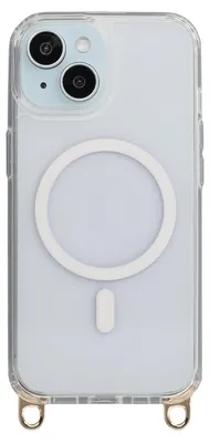 Zdjęcie produktu dla Etui ochronne Selencia Rivièra z magnetycznym mocowaniem MagSafe i odpinanymi zaczepami, przeznaczone do telefonu Apple iPhone 15 - przezroczyste