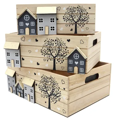 Immagine prodotto di Solidchoice - Set di 3 scatole di legno per l'organizzazione, con maniglie e decorazioni