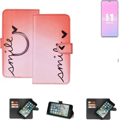 Produktbild von K-S-Trade Schutzhülle Handyhülle kompatibel mit Xiaomi Mi Note 10 Pro Hülle cover bookstyle Etui ''smile'' rot Standfunktion Kameraschutz (1Stk)