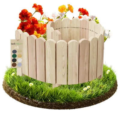 Obrázek produktu pro Flexibilní béžový dřevěný plot 100 x 40 cm – Neošetřené borovicové dřevo, obruba záhonu a trávníku, dekorativní zahradní oplocení