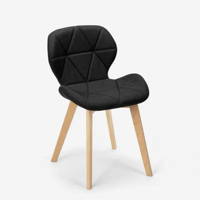 Image de Chaise design nordique pieds en bois tissu cuisine bar restaurant Whale - noir