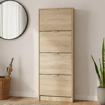 Produktbild von Pesche - Schuhregal, 58x18x156h cm Hellbraun Eiche, ein Regal