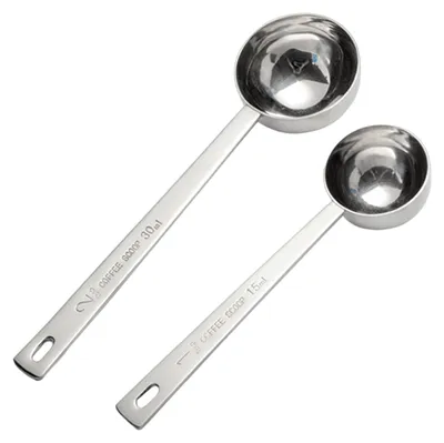 Produktbild von 1/2-teiliger Kaffeemesslöffel, Esslöffel aus Edelstahl, 15/30 ml, Kaffeelöffel mit langem Griff für gemahlenen Kaffee, losen Tee, multifunktionales Küchenwerkzeug