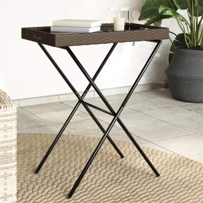 Produktbild von Design Tabletttisch Klappbar Braun 65x40x75 cm Poly Rattan, Gartentische 2024 Neu