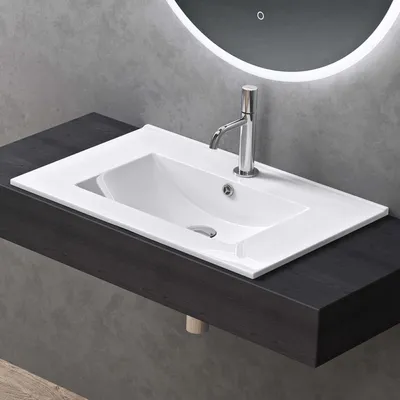 Produktbild von doporro Waschbecken Einbauwaschbecken 71x47x18cm Weiß aus Keramik inkl. Nano-Beschichtung Rechteckig Brüssel912