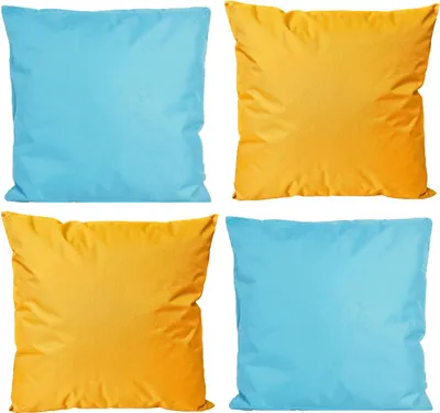 Produktbild von JACK 4x Outdoor Lounge Kissen 45x45cm viele Farben Dekokissen inkl. Füllung Wasserfest Sitzkissen Garten Stuhl, Farbe:2x Hellblau - 2x Gold