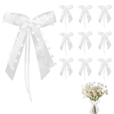 10 Organza-Autobänder mit Herz, 12x15 cm, Hochzeitsdeko