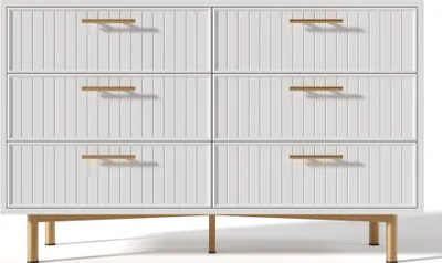 Produktbild von Flieks Kommode mit 6 Schubladen, Wohnzimmerschrank mit Golden Metellbeinen, Sideboard Highboard Schubladenkommode 120x40x75.5cm, Weiß