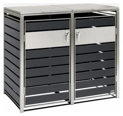 Produktbild von Mülltonnenbox für 2 Mülltonnen | (B) 132 x (T) 80 x (H) 117 cm | Anthrazit | mit Erweiterungsmöglichkeit | Mülltonnenverkleidung, Garten Müllbox, Müllhaus, 2 Tonnen