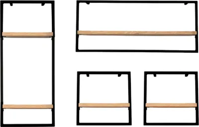 Produktbild von 4-tlg. Wandregale in schwarz gerahmt ohne Baumkante von holz4home®
