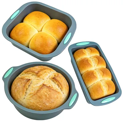 3er Set Silikon-Backformen – rund, rechteckig, quadratisch