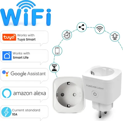 Produktbild von FOREVER WLAN Smart Steckdose,2,4GHz,16A Smart Home WiFi Steckdose kompatibel mit Alexa, Google Assistant, Stromverbrauch Messen, Sprachsteuerung