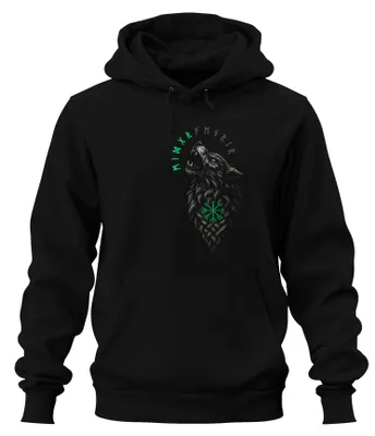 Produktbild von Wikinger Wolf Runen Vegvisir Nordisch Keltische Knoten Hoodie Kapuzenpullover, Schwarz, M