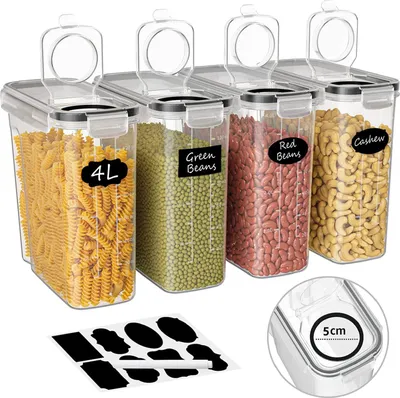 Produktbild von Vorratsdosen 4er Set Vorratsbehälter 4L* 4, Frischhaltedosen mit Deckel, Ausgießer auf dem Deckel, mit Skalenbalken, Küche Aufbewahrung & Organisation