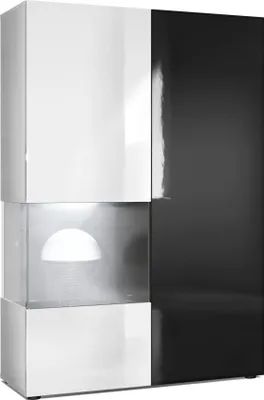 Produktbild von Vladon Vitrine Kommode Hochschrank Morena,  Germany, Korpus in Weiß matt / Rechte Tür und der Einsatz in Schwarz Hochglanz, inkl. LED Beleuchtung
