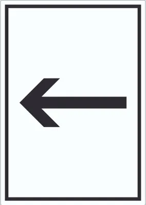 Produktbild von Richtungspfeil links Aufkleber hochkant schwarz weiss Pfeil A8 (52x74mm)