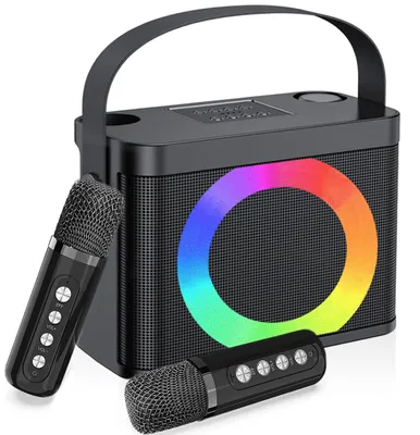 Karaoke-Maschine mit 2 Mikrofonen, Bluetooth, RGB-Licht, tragbar