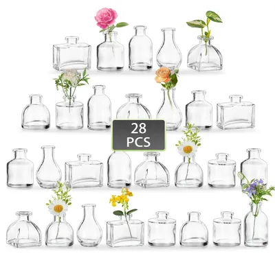 Immagine prodotto di Set di 28 piccoli vasi in vetro per fiori - Mini vasi per decorazioni da tavolo e feste