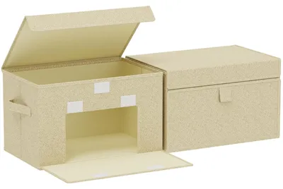 Produktbild von Omgoods – Faltbare Aufbewahrungsboxen mit Deckel – Set aus 2, Grau-Beige
