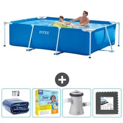 Immagine prodotto di Piscina Intex con struttura rettangolare - 260 x 160 x 65 cm - blu - include tenda da sole - pacchetto manutenzione - pompa filtro per piscina - piastrelle per pavimento