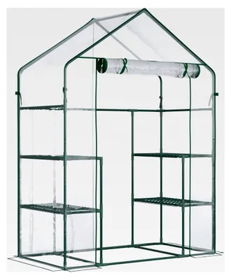 Produktbild von Begehbares Foliengewächshaus für den Garten mit 6 Regalen, transparent, Stahl, PVC-Kunststoff, 142 x 73 x 195 cm
