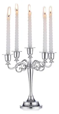 Produktbild von Kerzenständer 5-Armig Silber Metall 2er Set mit Votivgläsern