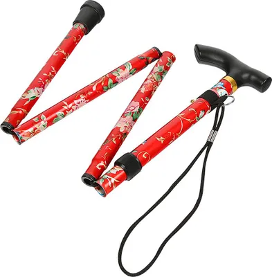 Immagine prodotto di Bastone da trekking in lega di alluminio gomma antiscivolo 5 sezioni pieghevole leggero per uomini donne anziani rosso
