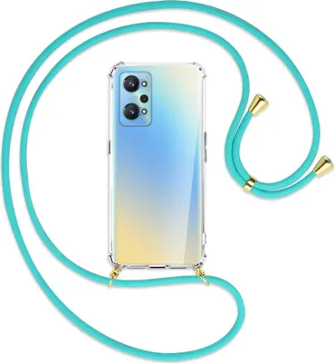 Produktbild von Handykette Backcover-Schutzhülle mit Band (Metall goldfarben) für Realme GT Neo2 - türkis