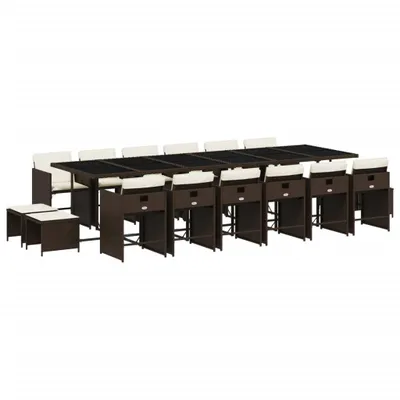 Immagine prodotto di Set da Pranzo da Giardino 17 pz con Cuscini Marrone Polyrattan