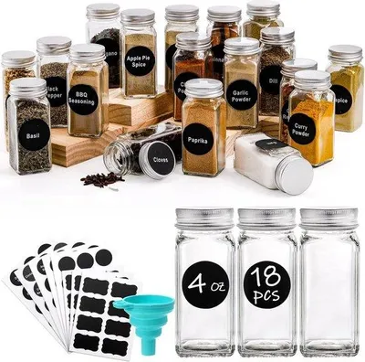 Produktbild von Kräuterdös 18-teilig 120 ml quadratische Kräuterbehälter Kräuterbehälter für Küchenkräuter Tee Kräuter Gewürze Kräuterdös mit verschiedenen Streuern Etiketten Schüttelbecher Schüssel Bürste
