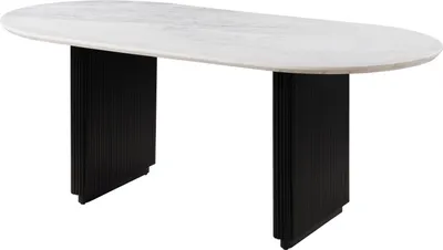 Image de MASSIVMOEBEL24 | Table à manger en bois de Manguier 220x100x76 noir laqué / marbre blanc BARCELONA #135