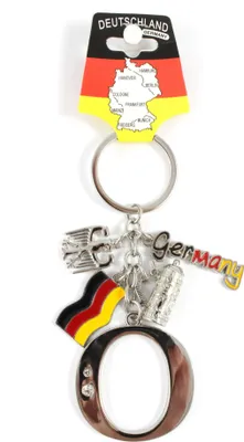 Produktbild von Schlüsselanhänger "O" H.: 11cm Buchstaben/Letter/Initalien/Alphabet/ABC mit Glitzersteinen & Charms Bierkrug/Adler/Deutschland-Fahne/Germany