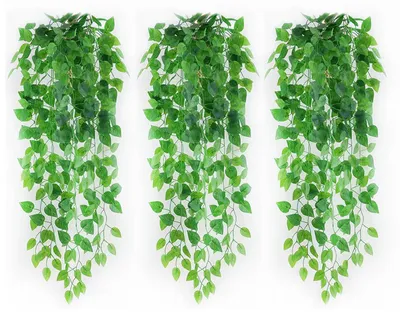 Image de Plantes suspendues artificielles, lot de 3, plante suspendue de 90 cm, plantes suspendues artificielles pour mariages, jardins, paniers suspendus, décoration murale (vert)