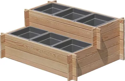 Produktbild von Stufenbeet aus Lärchenholz mit Pflanzkasteneinsatz Pflanzkasten Beet für den Garten : 2 Stufen mit 6x Pflanzkasteneinsatz